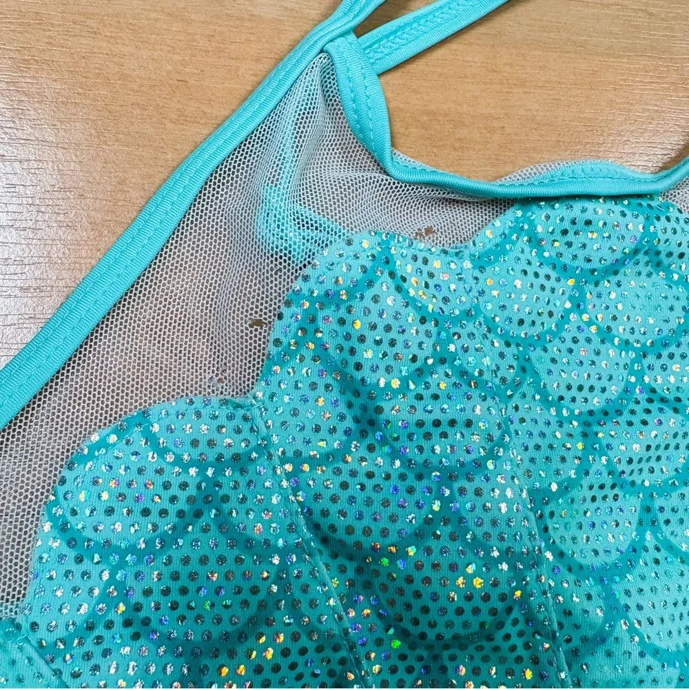Justice Turquoise & Silver Mermaid Scale One Piece Swimsuit Girls Size 12